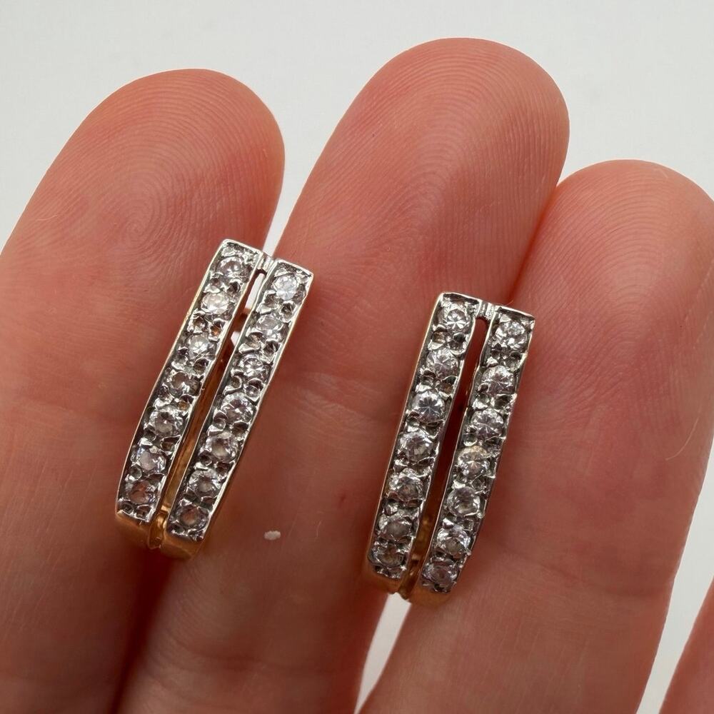 Solid 14K Rose Gold Double Row Huggie Hoop Earrings 585 Russian Hallmark 4.11g